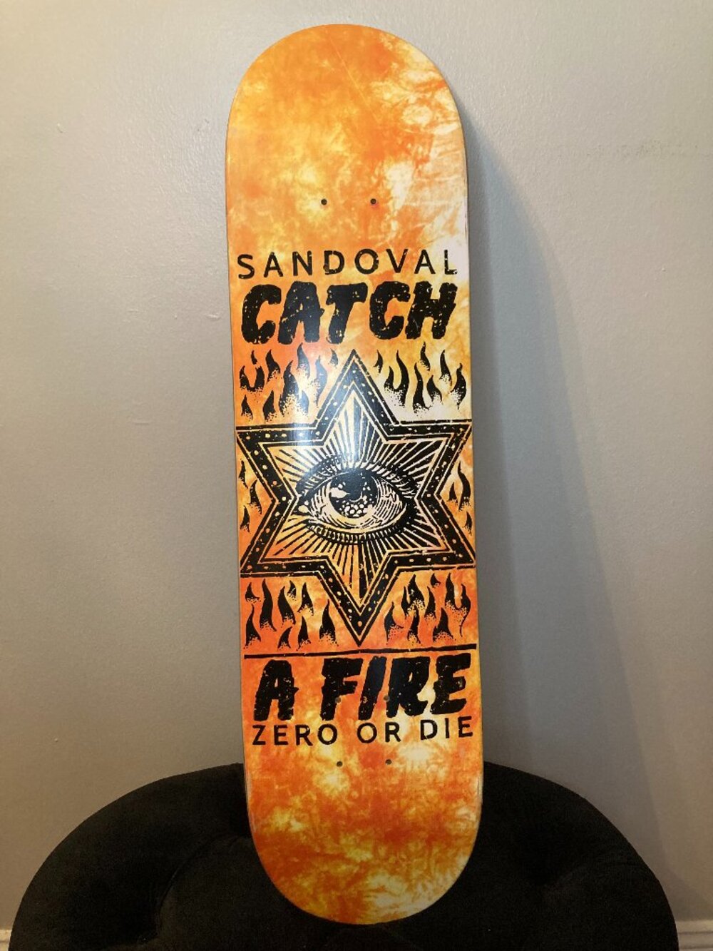 Zero Sandoval "Catch A Fire" Orange Flame Skateboard Deck - Size 8.125"